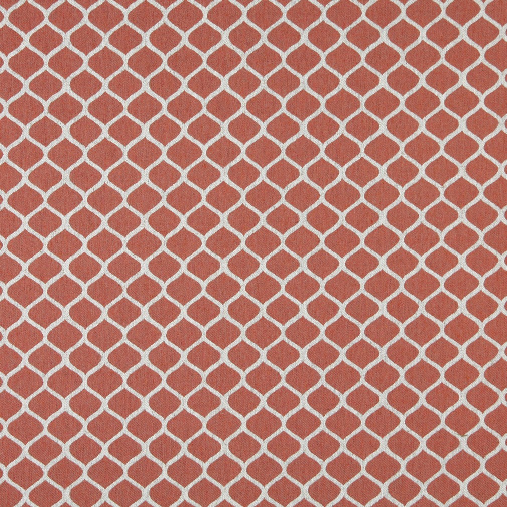 A0008C Persimmon And Off White, Modern, Geometric Upholstery Fabric By The  Yard