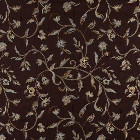 A0011F Brown, Light Blue, Gold And Ivory Floral Upholstery Fabric By ...