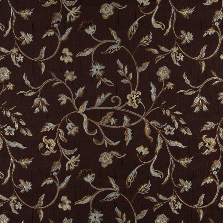 A0011F Brown, Light Blue, Gold And Ivory Floral Upholstery Fabric By ...