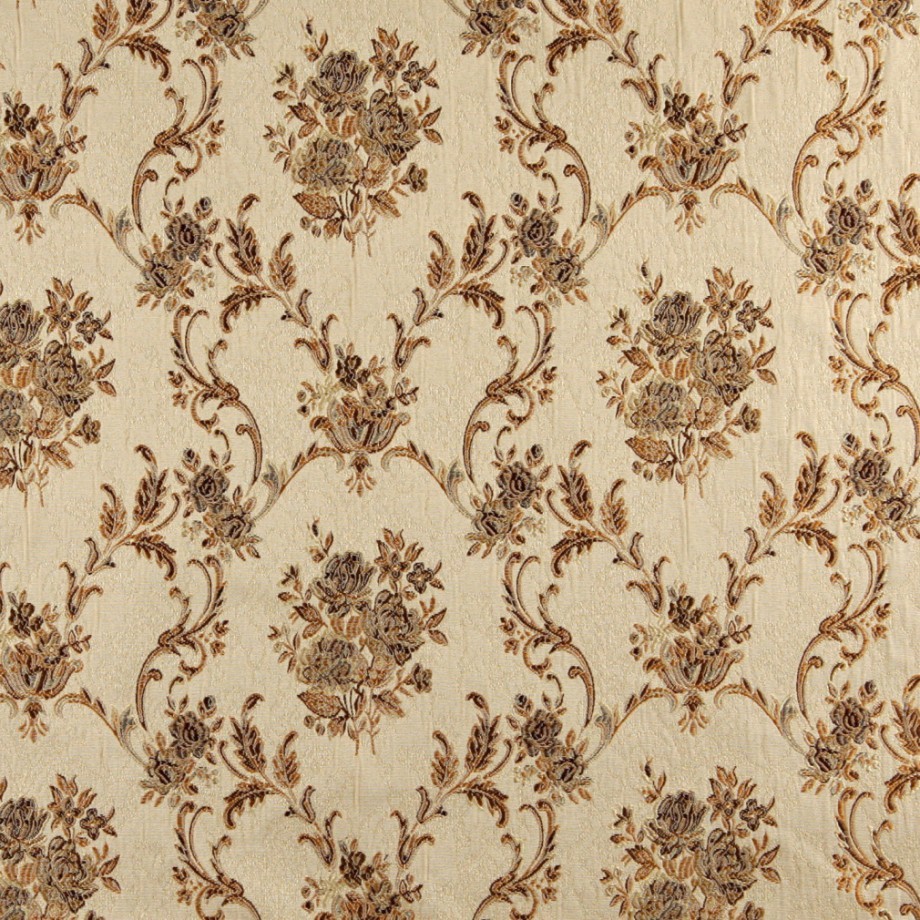 A0014e Beige, Gold, Brown And Ivory Floral Brocade Upholstery Fabric By 