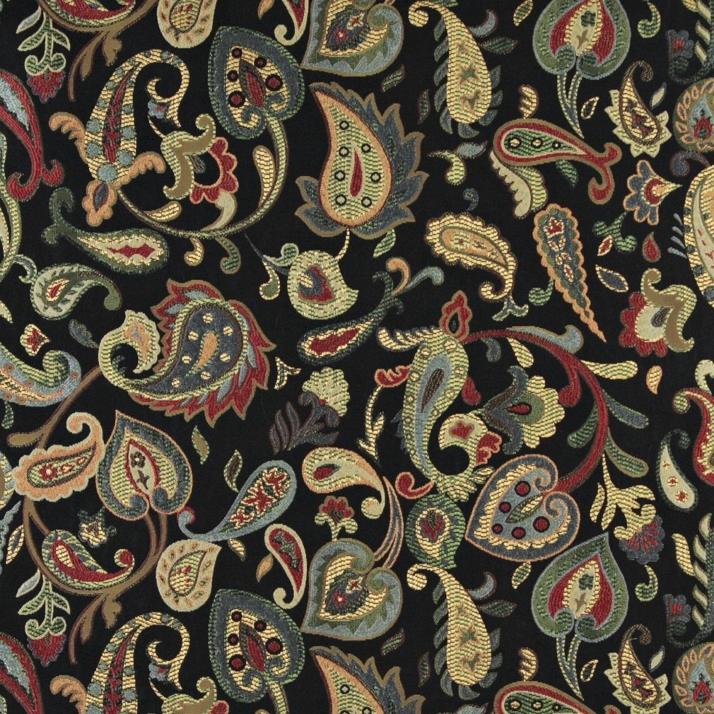 Red, Orange, Yellow, Green And Black, Paisley Upholstery Fabric By The Yard