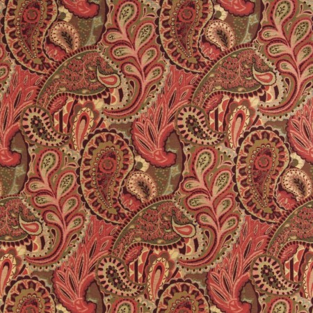 Burgundy, Green And Red Paisley Contemporary Upholstery Fabric By The Yard