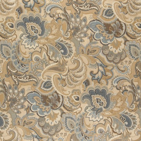 Gold, Blue And Green, Abstract Paisley Upholstery Fabric By The Yard