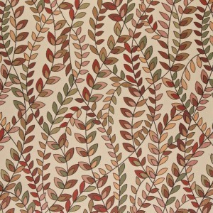 Orange, Red And Green, Vines And Leaves Upholstery Fabric By The Yard