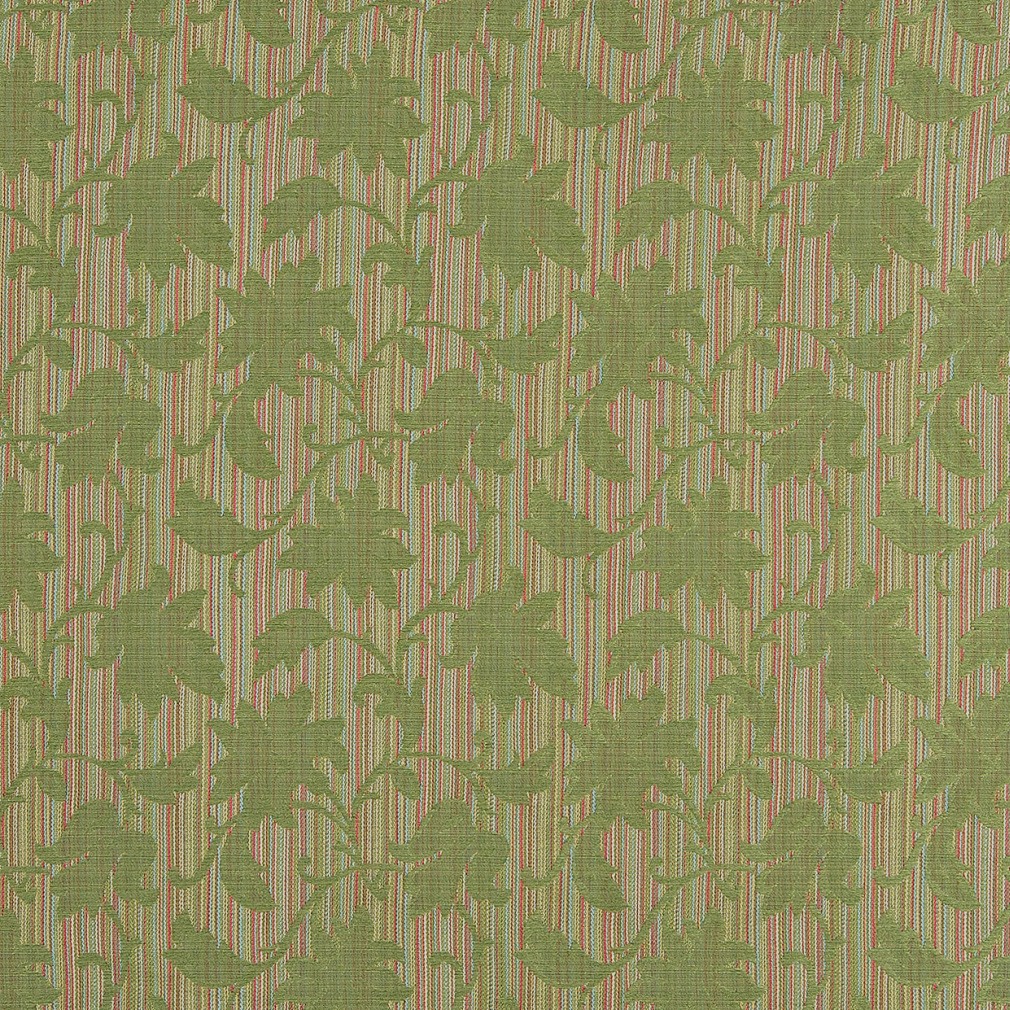 Lime Green, Orange And Gold Floral Stripe Upholstery Jacquard Fabric By ...