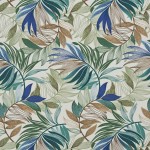 Teal, Beige And Green Vibrant Leaves Outdoor Print Upholstery Fabric By ...