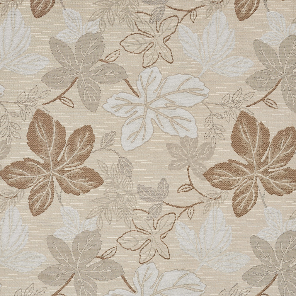 Beige Large Leaves Textured Metallic Upholstery Fabric By The Yard