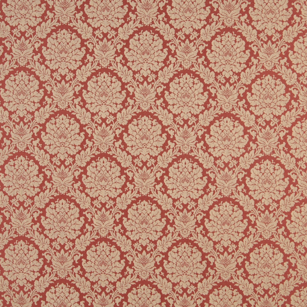 Tan And Red Two Toned Floral Brocade Upholstery Fabric By The Yard