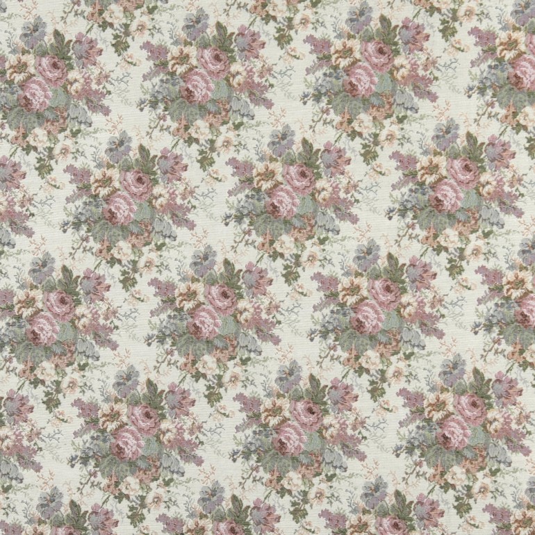 Pink, Blue And Green, Floral Tapestry Upholstery Fabric By The Yard