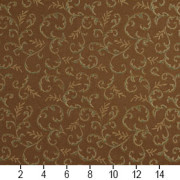E606 Striped Brown, Green And Gold Damask Upholstery Fabric By The