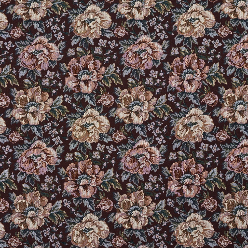 F656 Green And Red, Floral Tapestry Upholstery Fabric By The Yard