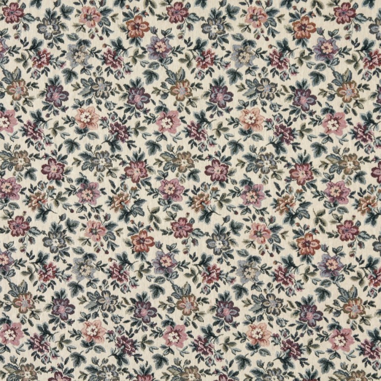 Beige, Burgundy And Green, Floral Flowers Tapestry Upholstery Fabric By ...