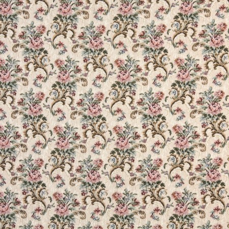 Pink, Beige And Green, Floral Tapestry Upholstery Fabric By The Yard