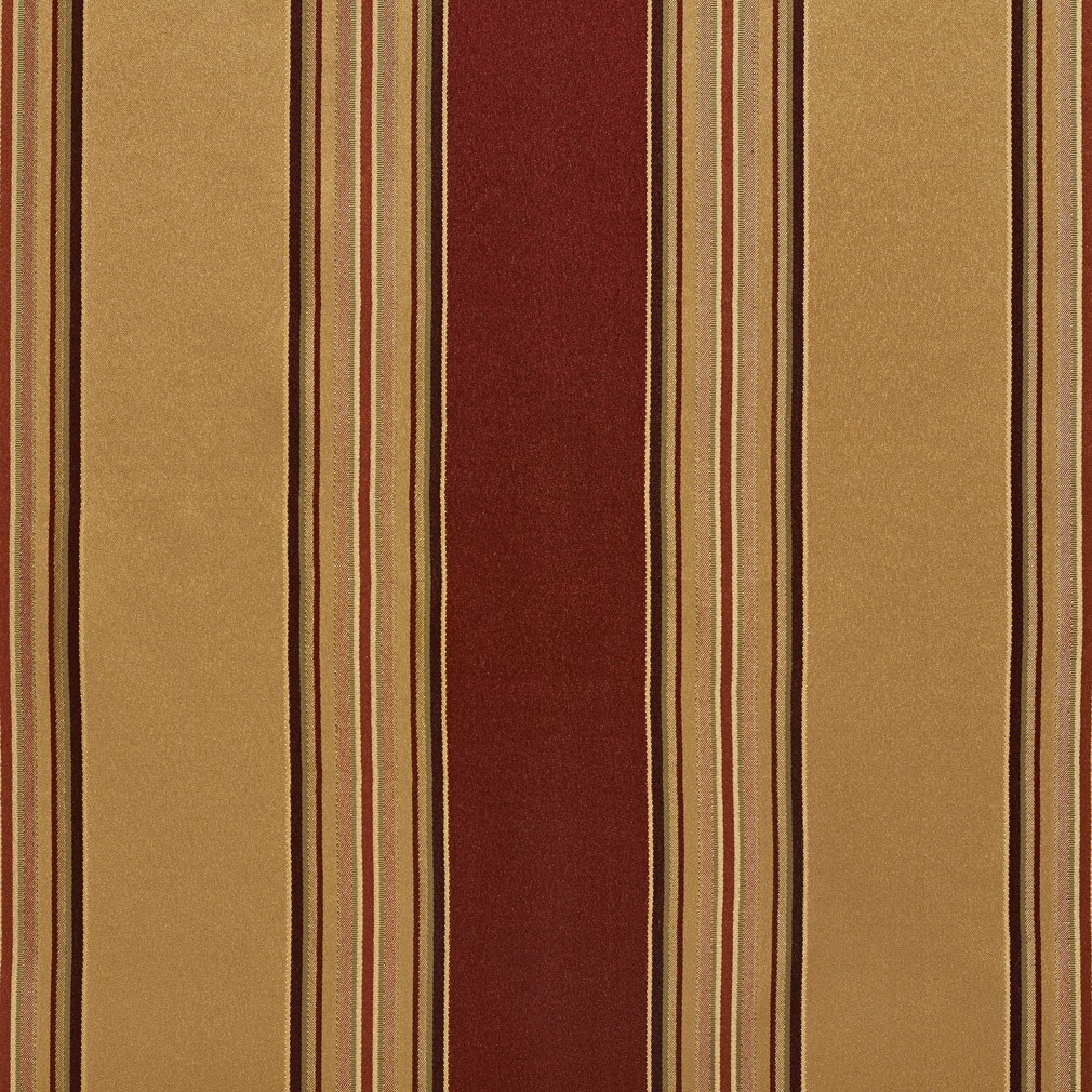 Gold And Burgundy Shiny Striped Silk Look Upholstery Fabric By The Yard