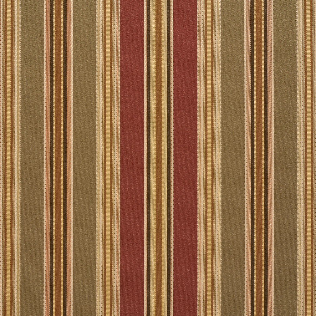 Green, Burgundy And Gold Striped Silk Look Upholstery Fabric By The Yard