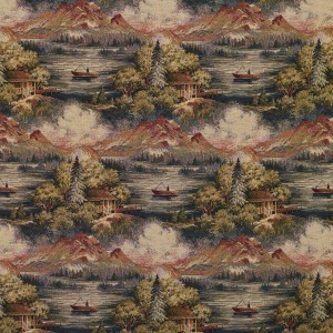 A026 Bears Fish Ducks Deer Trees Themed Tapestry Upholstery Fabric By The  Yard