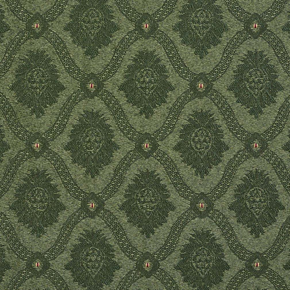 Forest Green Two Toned Brocade Medallion Upholstery Fabric By The Yard