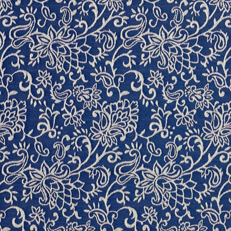 Navy Blue, Contemporary Floral Jacquard Woven Upholstery Fabric By The Yard