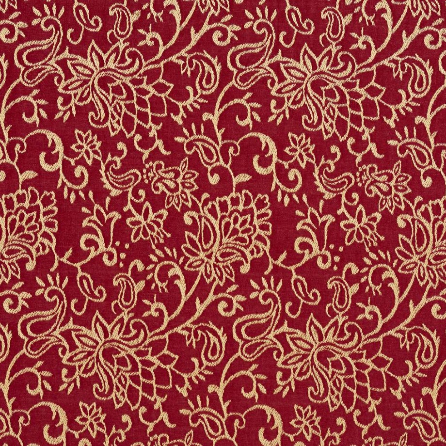 Red, Contemporary Floral Jacquard Woven Upholstery Fabric By The Yard