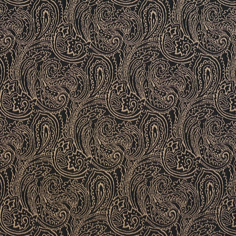 Black Traditional Paisley Jacquard Woven Upholstery Fabric By The Yard