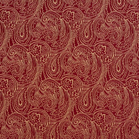 Red, Traditional Paisley Jacquard Woven Upholstery Fabric By The Yard