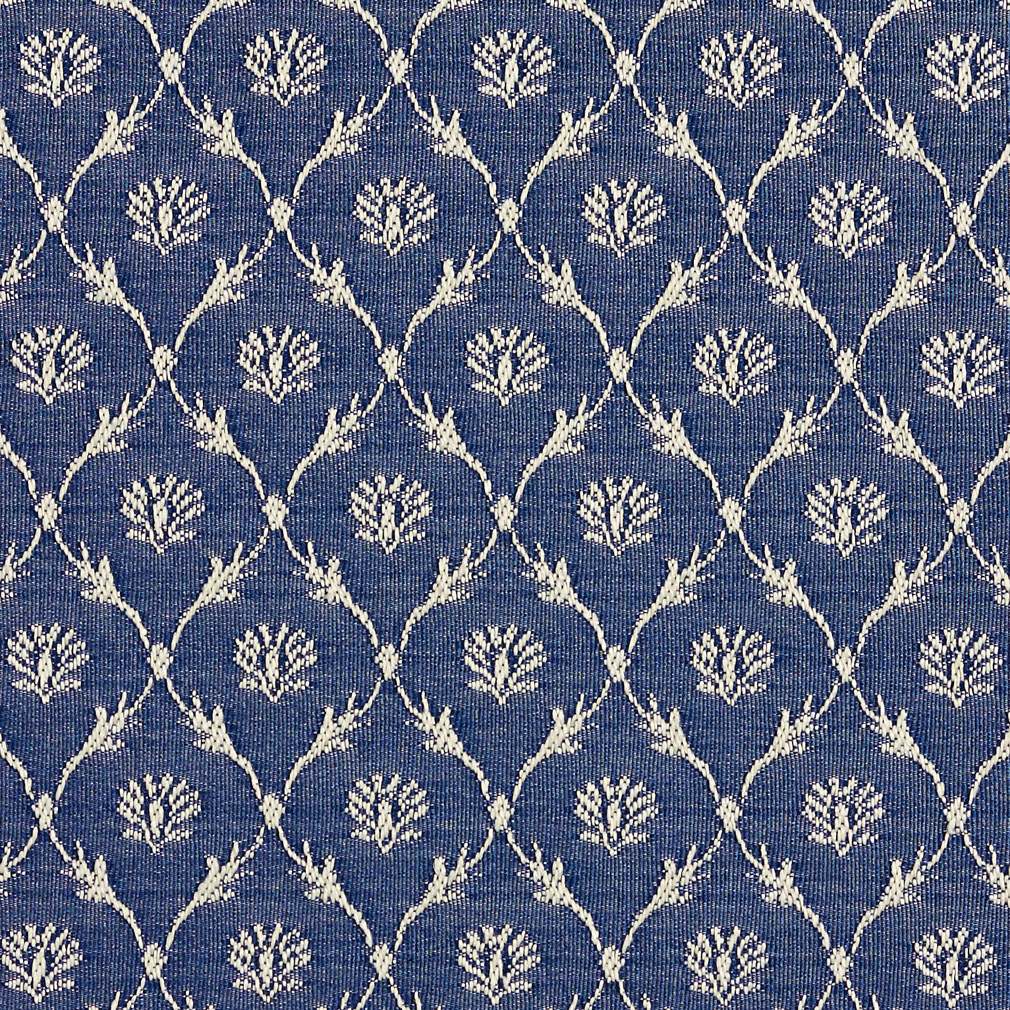 Navy Blue, Floral Trellis Jacquard Woven Upholstery Fabric By The