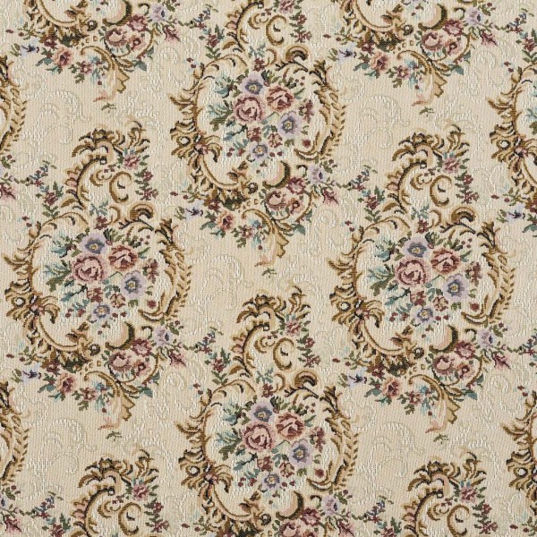 B773 Burgundy, Green And Blue, Floral Tapestry Upholstery Fabric By The ...