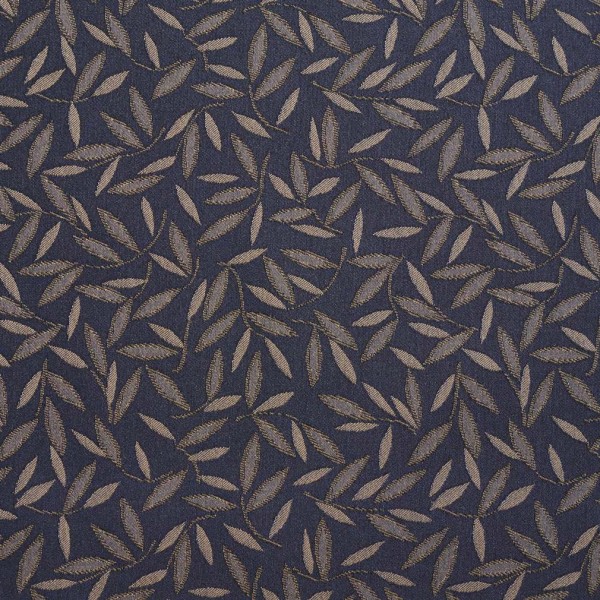 Navy Floral Leaf Contract Grade Upholstery Fabric By The Yard