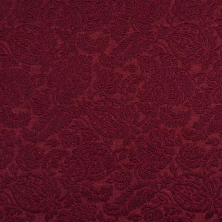 E554 Burgundy, Floral Jacquard Woven Upholstery Grade Fabric By The Yard
