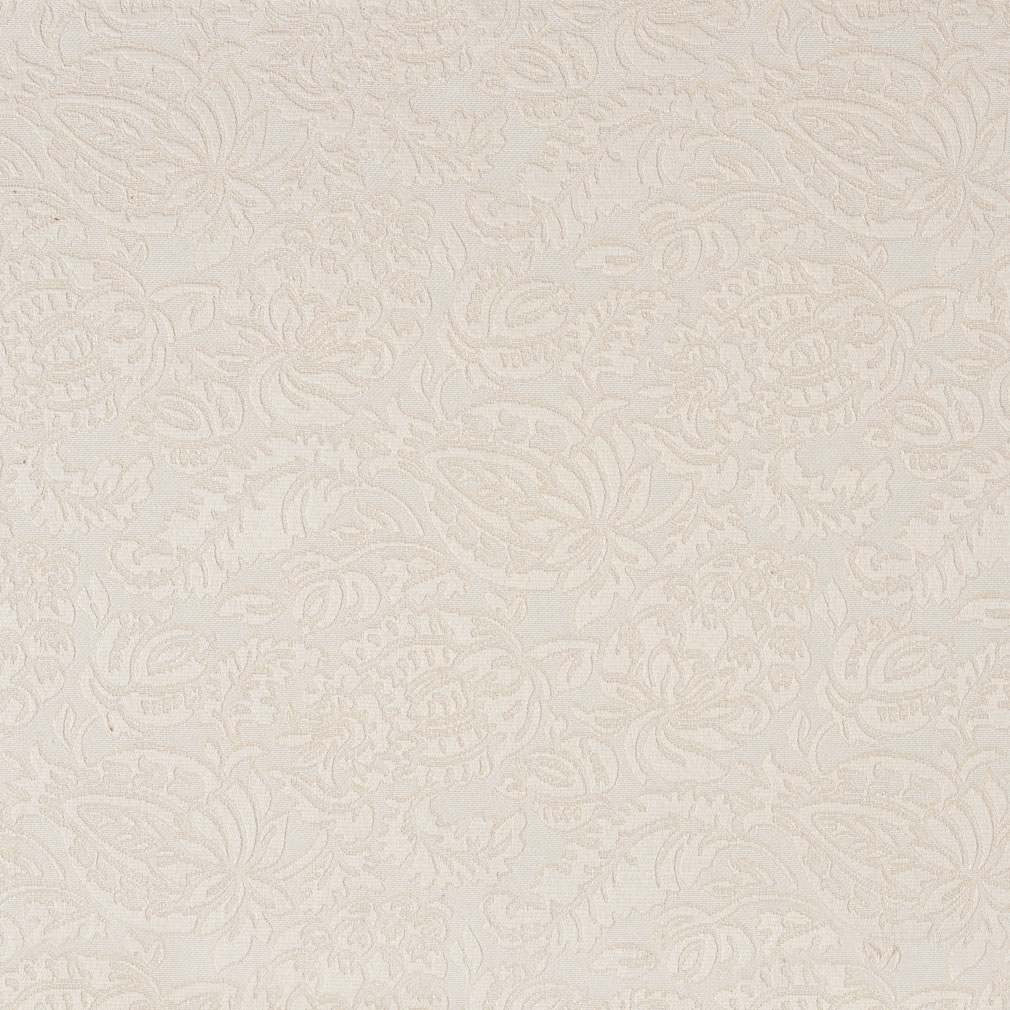 E555 Ivory White, Floral Jacquard Woven Upholstery Grade Fabric By The Yard