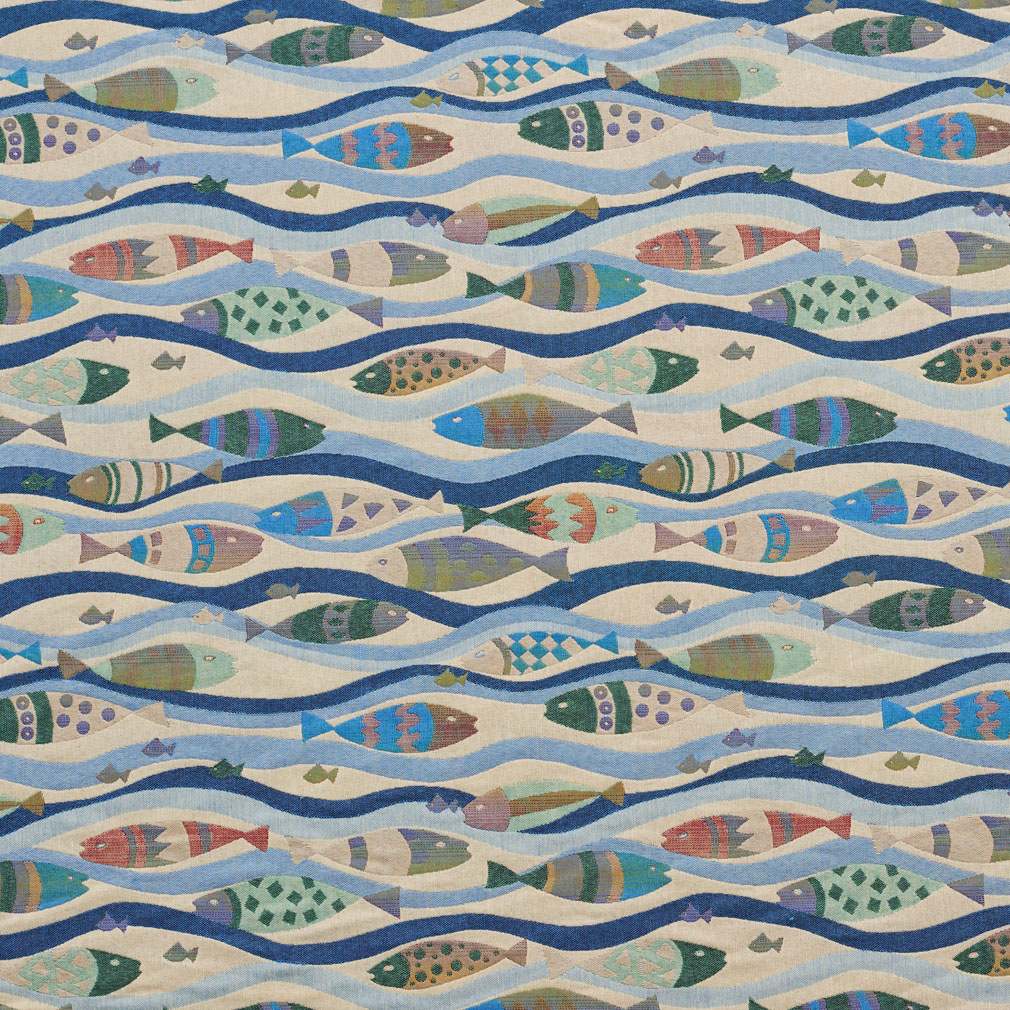 J9000M Multi-Colored Fish Swimming Jacquard Upholstery Fabric