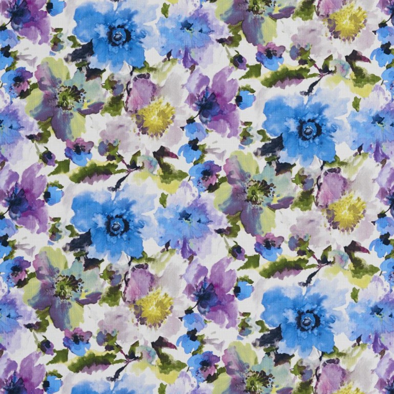 B0460b Purple And Blue Large Floral Patterned Print Upholstery Fabric