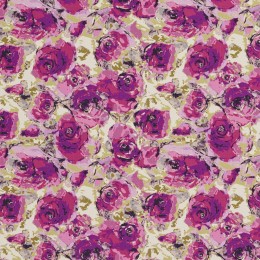 B0480D Pink And Purple Roses Print Upholstery Fabric