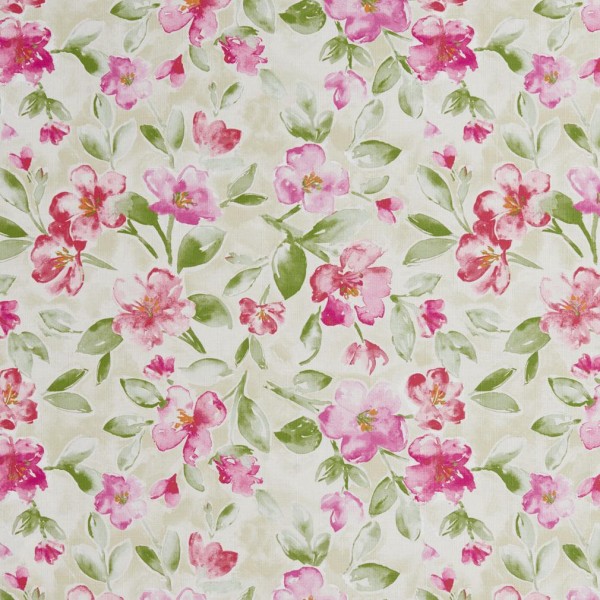 B0500E Pink And Green Flowers And Leaves Print Upholstery Fabric