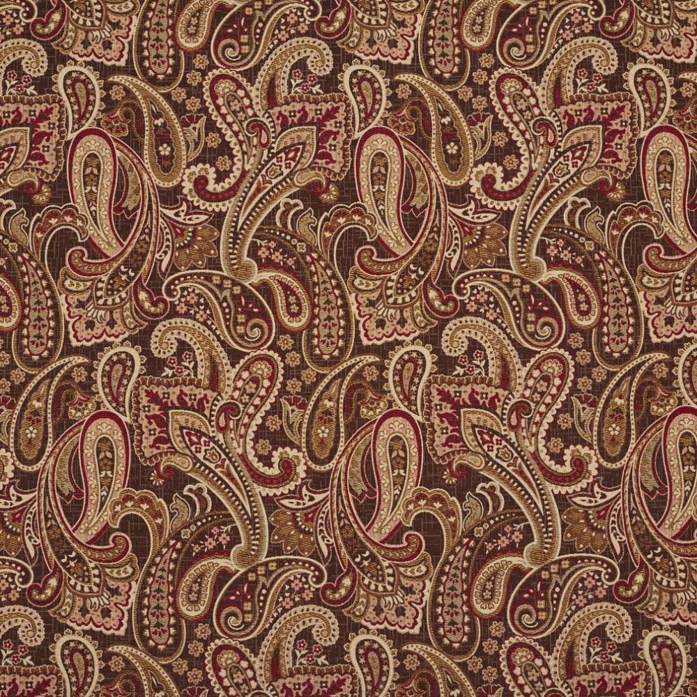 E710 Red Gold And Brown Woven Paisley Upholstery Fabric 