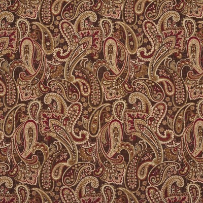 E710 Red, Gold And Brown Woven Paisley Upholstery Fabric